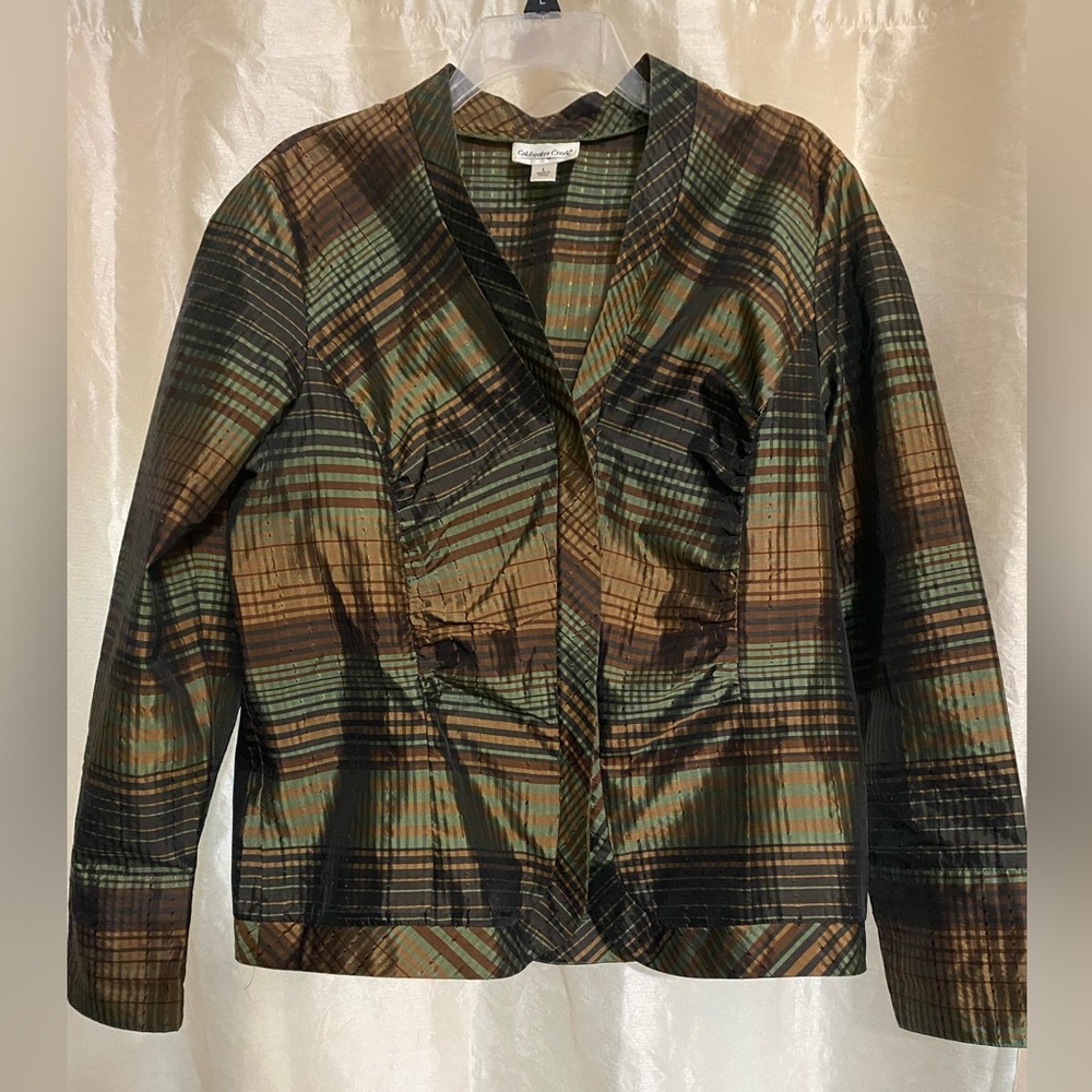 Coldwater Creek Green and Brown Blazer with Notched Lapel